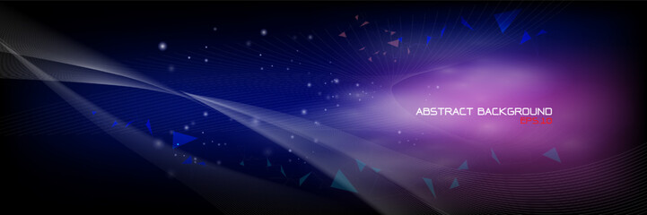 Modern futuristic technology background in blue and purple tones with abstract poly shapes and light waves. Perfect for innovation, digital, and hi-tech design concepts.