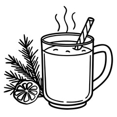 Illustration of a hot drink with lemon and pine branch