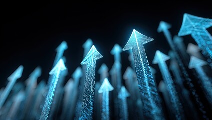 Abstract glowing blue arrows ascending