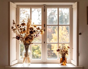 Window sill with dried flowers