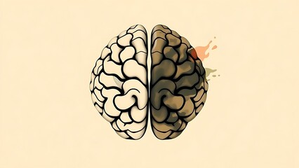 hemispheres. An abstract illustration of human brain hemispheres, blending geometric logic with fluid creative brushstrokes. STEM education sheets.