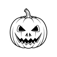 A spooky, black and white illustration of a carved Halloween pumpkin, featuring a sinister face, perfect for seasonal designs and festive projects.