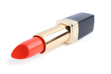 Beautiful orange lipstick on white background