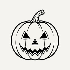 A simple line art illustration of a jack-o'-lantern with a spooky face, perfect for Halloween decorations, invitations, or creative projects with a festive theme.