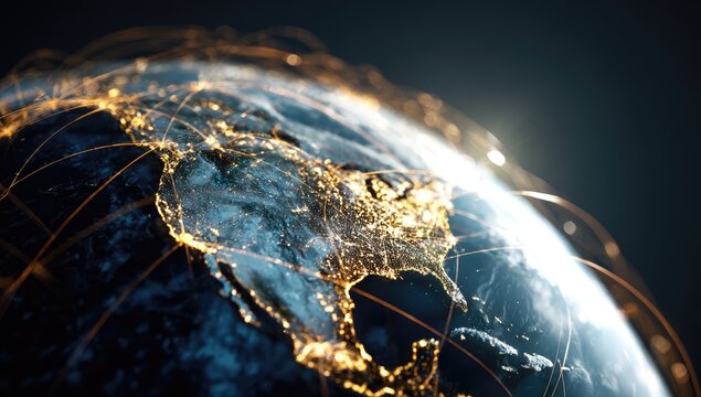 Global Network Connections Illuminated Earth