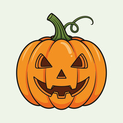 A carved Halloween pumpkin with a spooky face and stem, isolated on a light background, perfect for autumn decorations and celebrations.