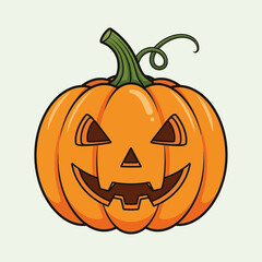 A vibrant cartoon illustration of a classic orange jack-o'-lantern with a spooky carved face, perfect for Halloween celebrations and autumn themes.