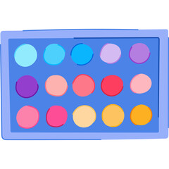 An Assortment Of Colorful Round Cosmetic Pigments In A Blue Rectangular Container With A Transparent Background