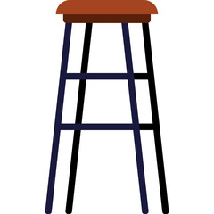 A Tall Bar Stool with a Brown Seat and Dark Blue Legs on a White Background Minimalist Design