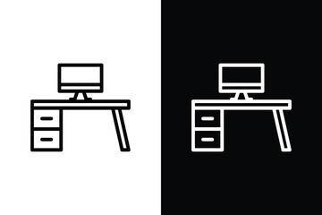 Computer desk icon vector, Office workspace furniture outline