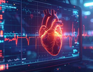 Digital display of a glowing, anatomically accurate heart