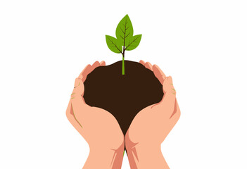 Illustration of Two Hands Gently Cradling a Young Green Seedling in Rich Soil Symbolizing Growth, Nurture, and the Promise of a Sustainable Future