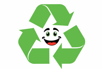 Smiling face surrounded by a vibrant green recycling symbol highlighting eco-friendly practices and environmental conservation