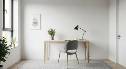 Clean and bright contemporary home office space with natural light highlighting workspace
