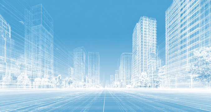 Wireframe Cityscape: Modern Building Designs