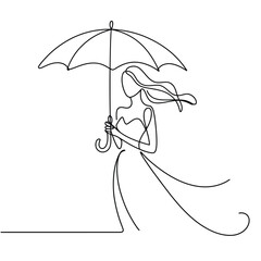 Continuous Line Drawing Of Woman With Umbrella In Wind