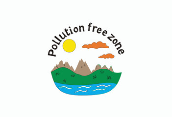 Illustration Depicting a Pollution-Free Zone with Mountains, River, and Clear Sky Promoting Environmental Conservation and Natural Beauty