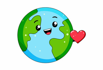 Smiling Earth with Heart Symbolizing Love for the Planet and Environmental Awareness through a Playful and Cute Illustration