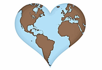 Heart-Shaped World Map Illustrating Global Connection and Environmental Awareness with Continents on a Blue Background
