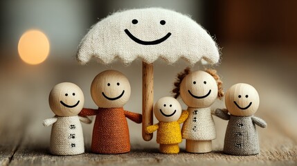Happy Family Protected Under a Cheerful Umbrella