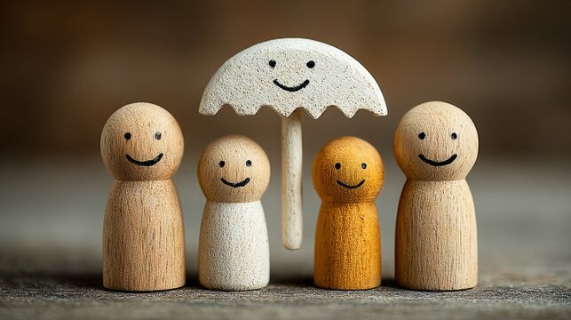 Family protection under a cheerful umbrella symbol
