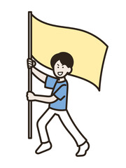 旗をふる男性医師のイラスト