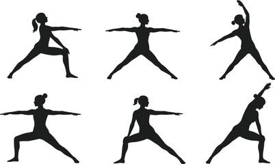 Yoga silhouette poses, fitness exercise illustration, meditation balance artwork, healthy lifestyle design, wellness activity vector, stretching posture graphic, spiritual practice art,