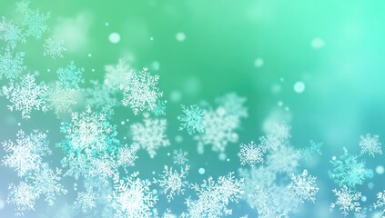 Teal Winter Background with Falling Snowflakes