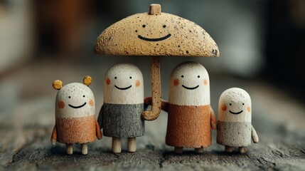 Cute Mushroom Family Under a Friendly Umbrella Outdoors
