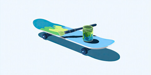 Skateboard Art: Blue Deck, Green Paint