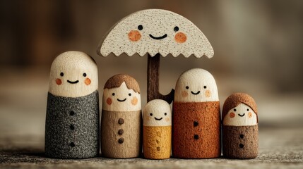 Cute Family Under Whimsical Umbrella Art
