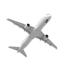Modern white passenger jet airplane flying against a black background