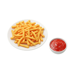 Crispy golden french fries served with a side of ketchup on a white plate