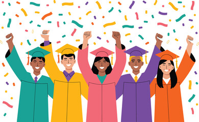 Diverse Group of Graduates Celebrating with Confetti