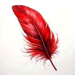 A vibrant, detailed illustration of a single red feather, set against white