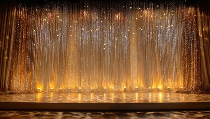 Golden stage backdrop with shimmering curtain