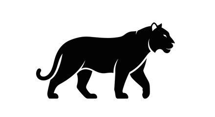 Obraz premium Black panther walking, side view, silhouette, isolated on white background.