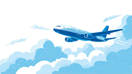 Airplane soaring above fluffy clouds