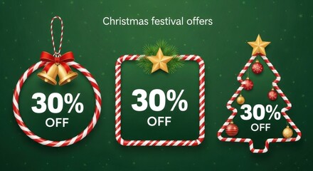 Christmas festival offers 30 percent off on green background