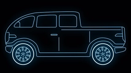 Futuristic Electric Pickup Truck Neon Outline Animation. - Powered by Adobe