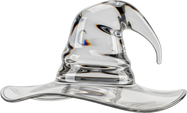 A Clear Glass Witch Hat With Distorted Reflections And Subtle Rainbow Refractions Against A Transparent Background Transparent