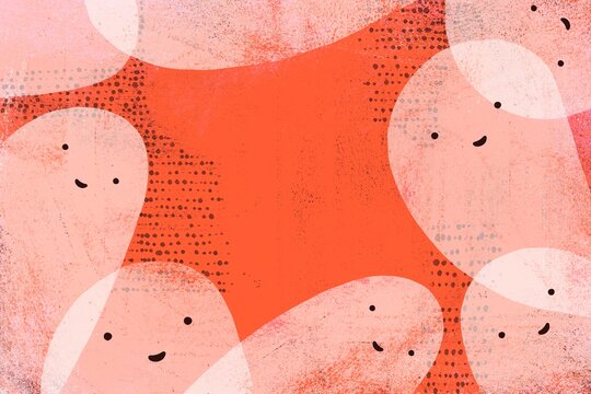 Cute White Ghosts on Red Background with Copy Space &mdash; Halloween 