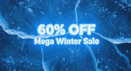 Mega winter sale with 60 off on ice background for promotional advertising