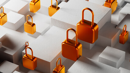 Secure environment with padlocks on an abstract 3D background