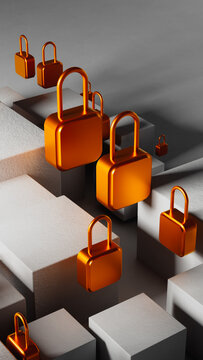 Secure environment with padlocks on an abstract 3D background