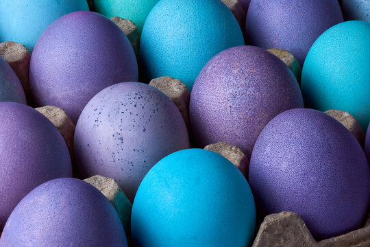 Colorful spring-decorated eggs
