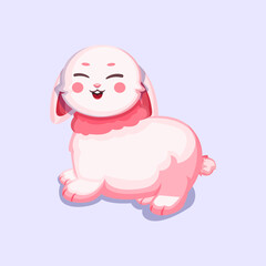 Obraz premium Adorable fluffy white cute bunny smiling in cute cartoon style illustration.