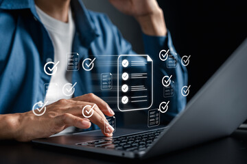 Digital checklist and form, document verification, online form submission, workflow automation, task management process.