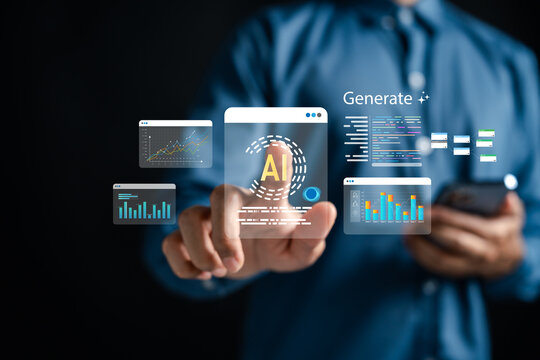 AI trading interface with data visualization, analytics charts, and code generation of algorithmic trading, fintech innovation, smart investing, and artificial intelligence in finance.