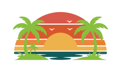 Obraz premium Retro sunset tropical landscape